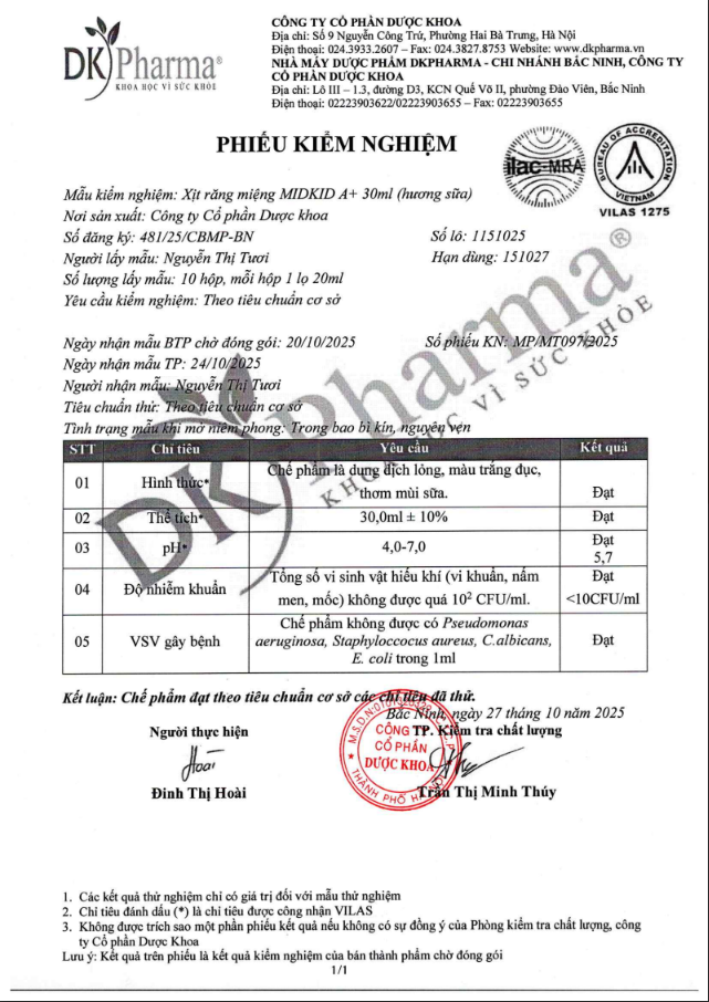 Phiếu kiểm nghiệm