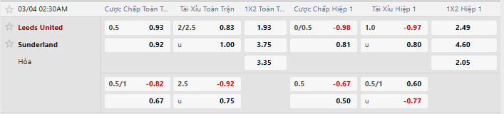 Tỷ lệ kèo Leeds United vs Sunderland AFC